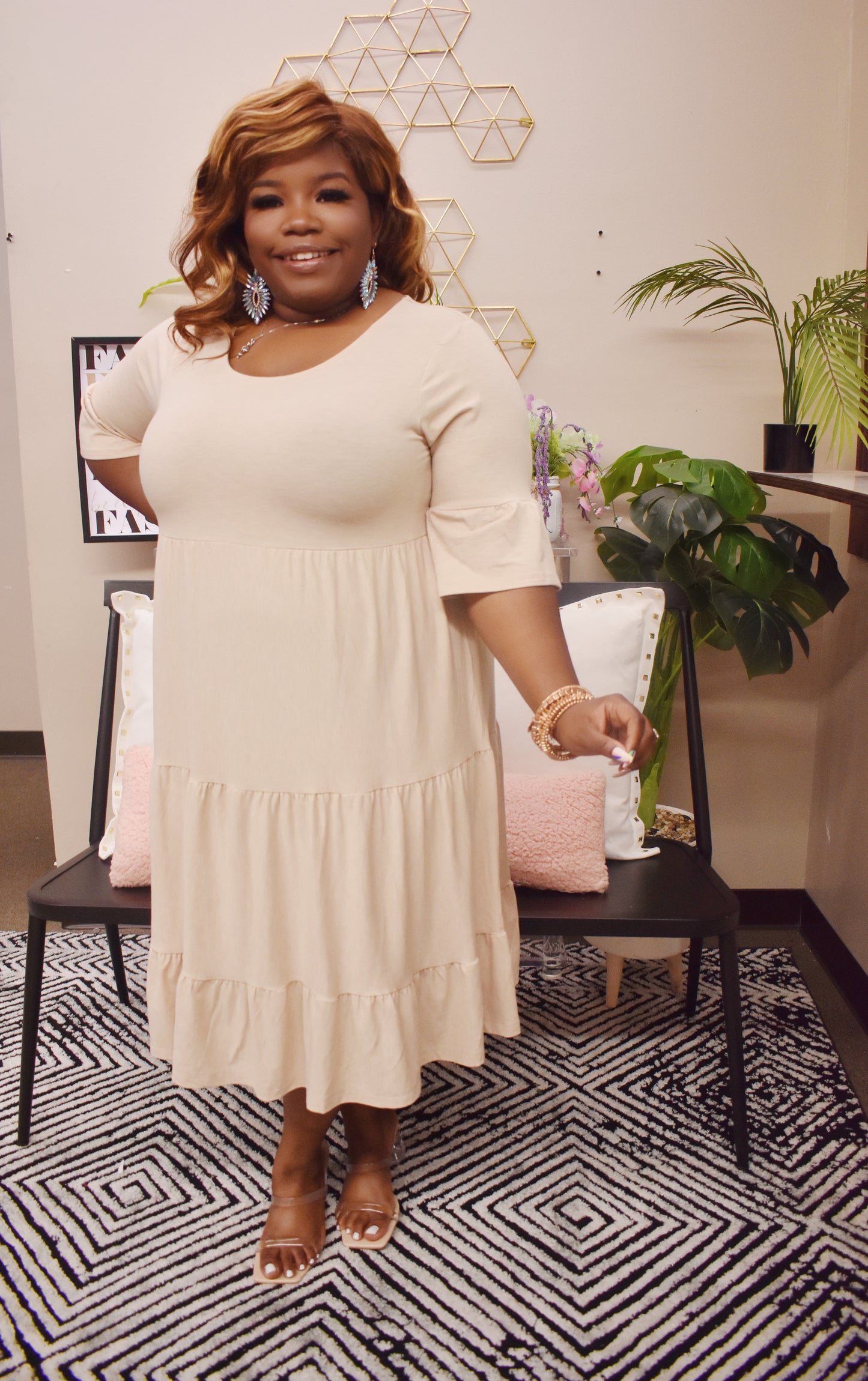 Ruffle Me Dress-Oatmeal